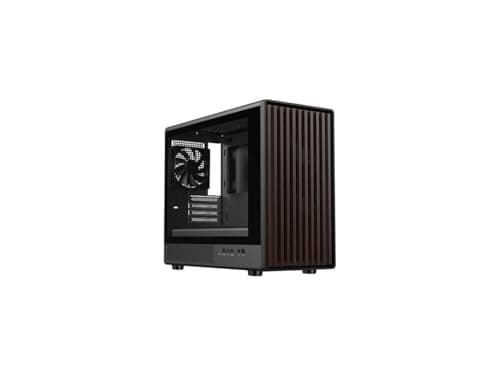 DIYPC DIY-mATX06-Wood Micro ATX Mini Tower Black / Brown with Tempered Glass Side Panel and USB 3.2 Gen 2 Type-C, USB 3.2 Gen 1 Type-A image