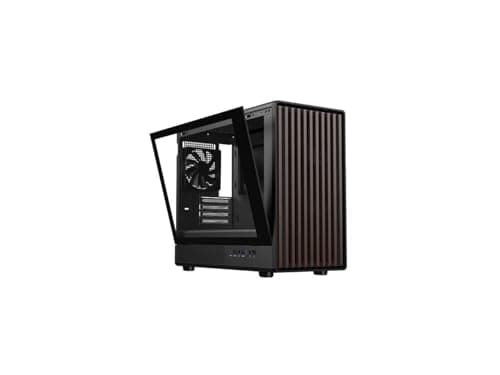 DIYPC DIY-mATX06-Wood Micro ATX Mini Tower Black / Brown with Tempered Glass Side Panel and USB 3.2 Gen 2 Type-C, USB 3.2 Gen 1 Type-A image