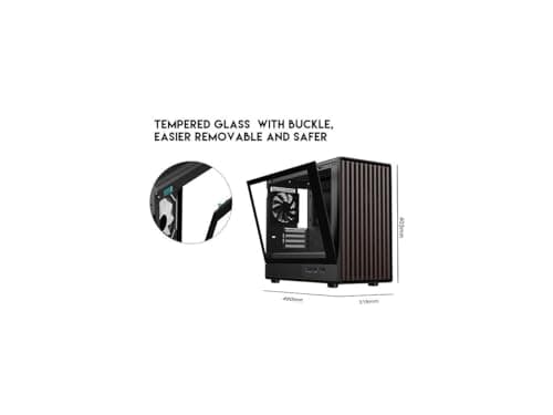 DIYPC DIY-mATX06-Wood Micro ATX Mini Tower Black / Brown with Tempered Glass Side Panel and USB 3.2 Gen 2 Type-C, USB 3.2 Gen 1 Type-A image