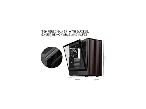 DIYPC DIY-ATX08-Wood ATX Mid Tower Black / Brown with Tempered Glass Side Panel and USB 3.2 Gen 2 Type-C, USB 3.2 Gen 1 Type-A image