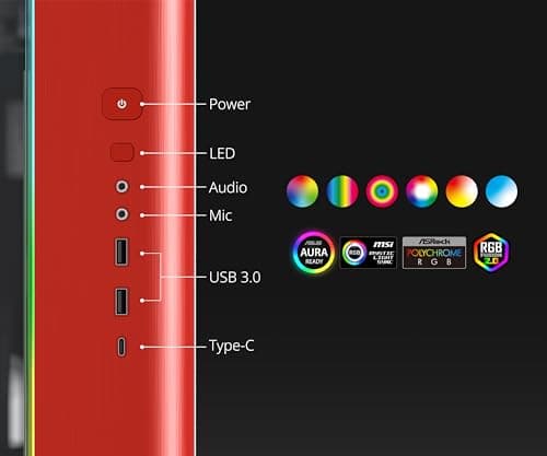 Montech KING 95 PRO ATX Mid Tower Red / Black Tempered Glass Side Panel with USB 3.2 Gen 2 Type-C and USB 3.2 Gen 1 Type-A image