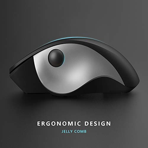 Ergonomic Wireless Mouse, Jelly Comb MV021 2.4Ghz Precision Cordless Mouse with Thumb-Operated Scrollball, Less Noise, Optical Mice for Laptop PC Windows Computer (Black and Silver) image