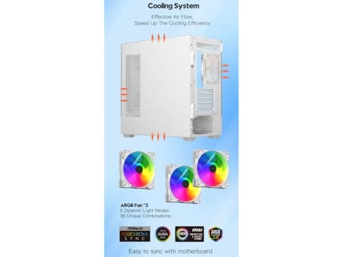 DIYPC ARGB-N1 MicroATX Mid Tower White Tempered Glass Side Panel image
