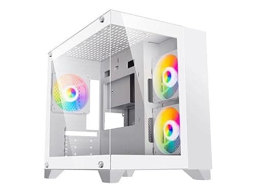 DIYPC DIY-CUBE01 Micro ATX Mini Tower White with Tempered Glass Side Panel and USB 3.2 Gen 1 Type-A, USB 2.0 Type-A image
