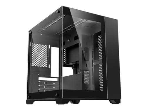 DIYPC DIY-CUBE01 Micro ATX Mini Tower Black with Tempered Glass Side Panel and USB 3.2 Gen 1 Type-A, USB 2.0 Type-A image