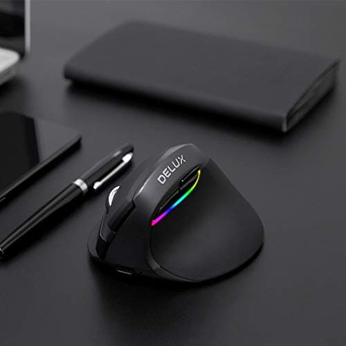 DELUX Wireless Vertical Mouse Rechargeable, 2.4G Small Silent Ergonomic Mouse with BT 4.0, 6 Buttons and 4 Gear DPI, RGB Computer Optical Mouse Reduce Wrist/Hand Strain (M618mini-Iron Grey) image