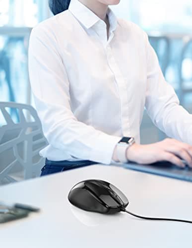TECKNET 6-Button USB Wired Mouse with Side Buttons, Optical Computer Mouse with 1000/2000DPI, Ergonomic Design, 5ft Cord, Support Laptop Chromebook PC Desktop Mac Notebook-Black image