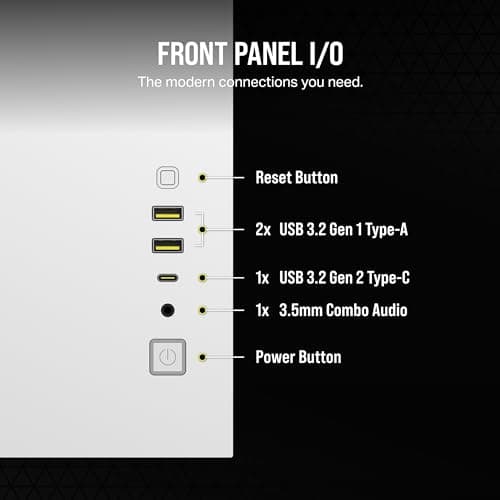 Corsair 2500X Micro ATX Mini Tower White with Tempered Glass Side Panel and USB 3.2 Gen 2 Type-C, USB 3.2 Gen 1 Type-A image