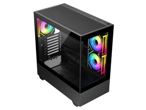 DIYPC ARGB-N5-BK ATX Mid Tower Black with Tempered Glass Side Panel and USB 3.2 Gen 2 Type-C USB 3.2 Gen 1 Type-A image