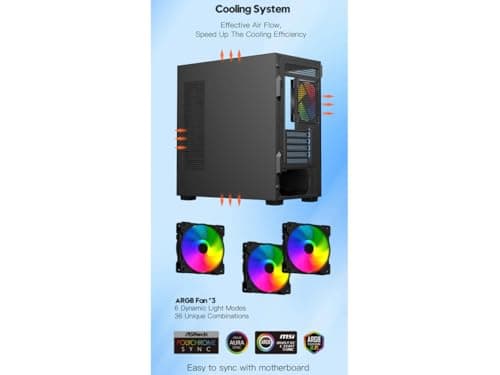 DIYPC ARGB-N1 Micro ATX Mid Tower Black with Tempered Glass Side Panel and USB 3.2 Gen 2 Type-C, USB 3.2 Gen 1 Type-A image