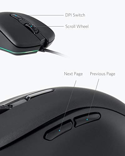Anker Gaming Mouse with 6Dpi Levels (800, 1600, 2400, 3200, 4800, and 6400), 1000 Hz Polling Rate, Programmable Buttons, Ergonomic USB Computer Mouse, RGB Gamer Desktop Laptop PC Gaming Mouse image