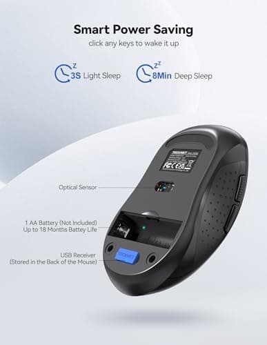 Wireless Mouse TeckNet 2.4G Optical Mouse with USB Nano Receiver for Notebook, PC, Laptop, Computer, 18 Month Battery Life, 3 Adjustable DPI Levels: 2000/1500/1000 DPI (Grey) image