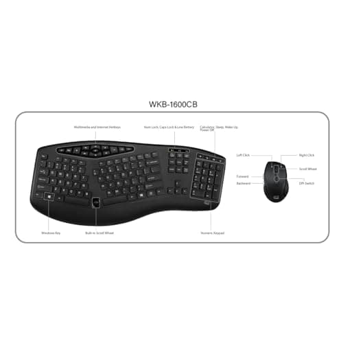 Adesso WKB-1600CB Wireless Ergonomic Keyboard with Optical Mouse image
