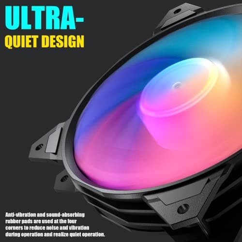 upHere Long Life 120mm 3-Pin High Airflow Quiet Edition Rainbow LED Case Fan for PC Cases, CPU Coolers, and Radiators 3-Pack image