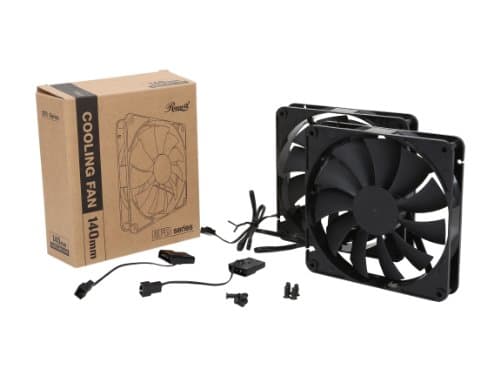 Rosewill 140mm Case Fan Computer Case Fan with Advanced Fluid Dynamic Bearing for Ultra Quietness and Silent Operation Standard 140 mm Case Fan with 3 Pin & Molex / LP4 Connectors, Black, 2-Pack image
