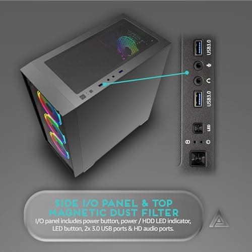 Apevia Genesis-BK ATX Mid Tower Black with Tempered Glass Side Panel and USB 3.2 Gen 1 Type-A, USB 2.0 Type-A Front Panel image