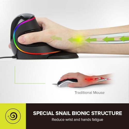 Delux Ergonomic Vertical Mouse, Wired Optical Mouse with RGB Lighting, 6 Buttons, Removable Wrist Rest, 5 Adjustable DPI (800-1200-1600-2400-4000 DPI) for Laptop PC Computer (M618Plus RGB-Black) image