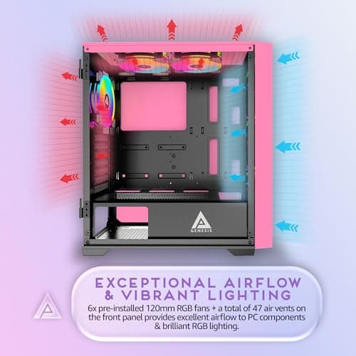 Apevia Genesis Pro ATX Mid Tower Pink with Tempered Glass Side Panel and USB 3.2 Gen 1 Type-C / USB 2.0 Type-A image