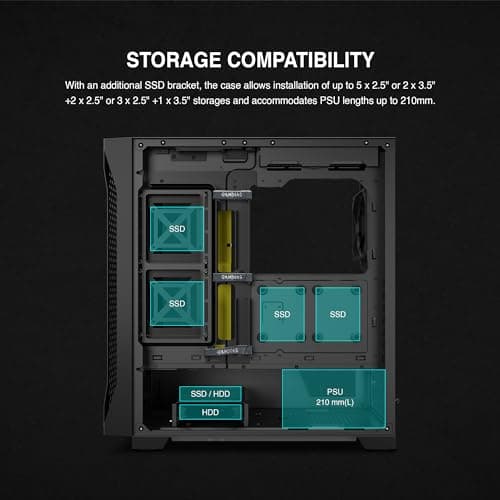 GAMDIAS ATHENA P1 ATX Mid Tower Black with Tempered Glass Side Panel and USB 3.2 Gen 1 Type-C, USB 3.2 Gen 1 Type-A, USB 2.0 Type-A image