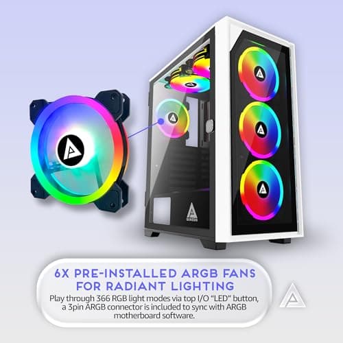 Apevia Genesis Pro ATX Mid Tower White Tempered Glass Side Panel, USB 3.2 Gen 1 Type-C and USB 2.0 Type-A Front Panel image