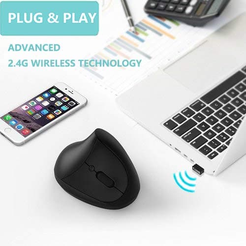 Rechargeable Ergonomic Mouse, LEKVEY Vertical Wireless Mouse 2.4G High Precision Ergonomic Optical Mice for Carpel Tunnel Wrist Pain【 Suitable for Medium/Small Hands 】 (Black) image