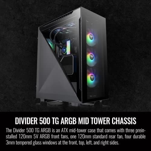 Thermaltake Divider 500 ATX Mid Tower Black TG ARGB, Tempered Glass Side Panel image