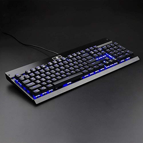 Eagletec KG010 Mechanical Keyboard Blue Switches 104 Lighted Keys Natural Ergonomic Aluminum Design for Windows PC Office and Gaming (Black Keyboard Blue LED Backlit) image