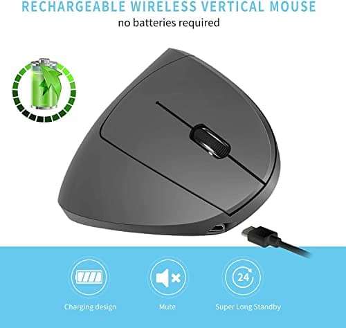 More&Better Wireless Vertical Mouse 2.4G USB Rechargeable Ergonomic Optical Computer Mouse, Black image
