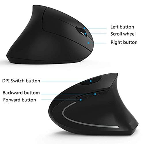 Ergonomic Mouse Vertical Wireless Mouse - aooa Rechargeable 2.4GHz Optical Vertical Mice 3 Adjustable DPI 800/1200/1600 Levels 6 Buttons, for Laptop, PC, Computer, Desktop, Notebook etc-Black (Black) image