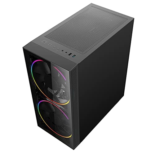 Gamemax Black Hole Black USB3.0 Tempered Glass ATX Mid Tower Gaming Computer Case w/2 x 200mm ARGB Ring Fan x Front and 1 x 120mm ARGB Ring Fan x Rear (Pre-Installed) image