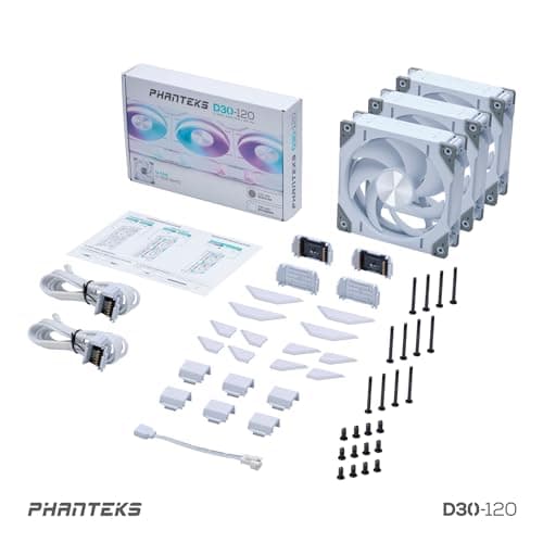 Phanteks D30-120 120mm White Addressable RGB PWM 64.3 CFM 3-Pack image