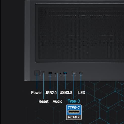 Vetroo AL700 ATX Mid Tower Black with Tempered Glass Side Panel and Front Panel USB 3.2 Gen 2 Type-C, USB 3.2 Gen 1 Type-A, USB 2.0 Type-A image