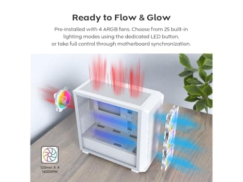 Montech X5M Micro ATX Mini Tower White with Tempered Glass Side Panel and USB 3.2 Gen 2x2 Type-C, USB 3.2 Gen 1 Type-A, USB 2.0 Type-A image