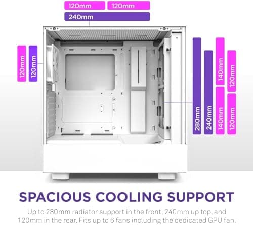 NZXT H5 Flow (2022) ATX Mid Tower White with Tempered Glass Side Panel and USB 3.2 Gen 2x2 Type-C / USB 3.2 Gen 1 Type-A image