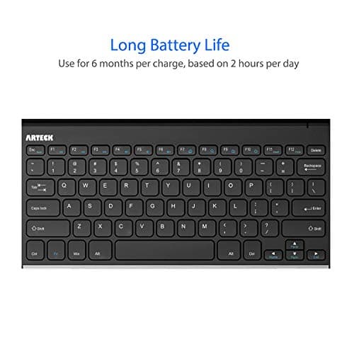 Arteck 2.4G Wireless Keyboard Stainless Steel Ultra Slim Keyboard for Computer/Desktop/PC/Laptop/Surface/Smart TV and Windows 10/8 / 7 / Vista/XP Built in Rechargeable Battery image