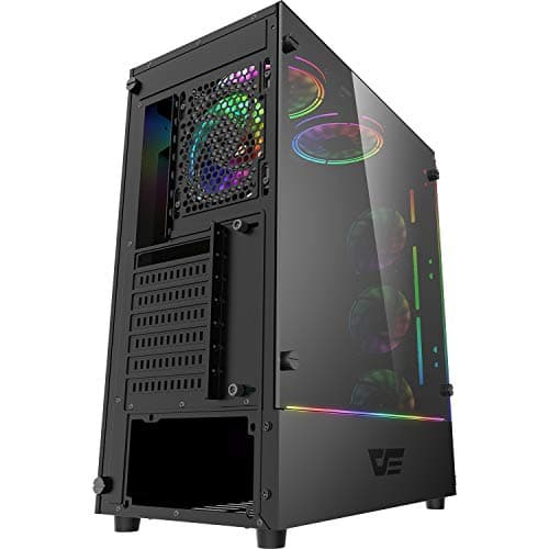 darkFlash J11 Black ATX Mid-Tower Desktop Computer Gaming Case USB 3.0 Ports Tempered Glass Windows with 1pcs 120mm LED MR12 RGB Fan Pre-Installed image