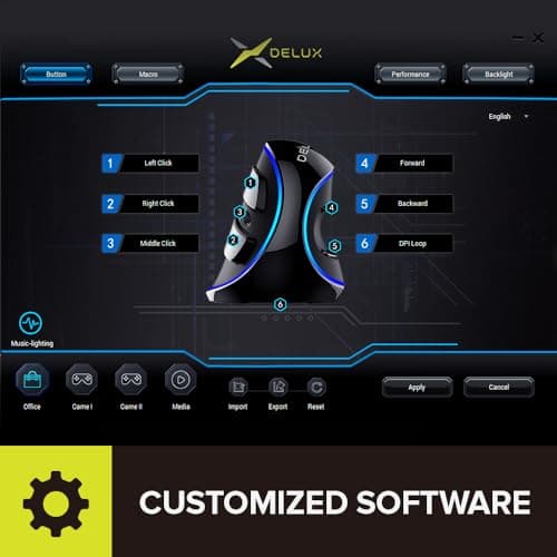 Delux Ergonomic Vertical Mouse, Wired Optical Mouse with RGB Lighting, 6 Buttons, Removable Wrist Rest, 5 Adjustable DPI (800-1200-1600-2400-4000 DPI) for Laptop PC Computer (M618Plus RGB-Black) image