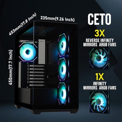BitFenix CETO300 ATX Mid Tower Black with Tempered Glass Side Panel and USB 3.2 Gen 2 Type-C USB 3.2 Gen 1 Type-A image