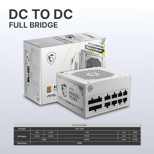 MSI MAG A850GL PCIE5 White 850W Fully Modular 80+ Gold ATX image