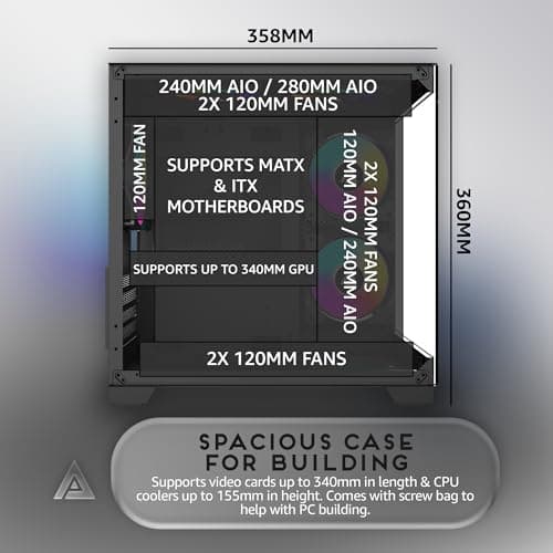 Apevia PRISM Micro ATX Mid Tower Black with Tempered Glass Side Panel and USB 3.2 Gen 1 Type-A, USB 2.0 Type-A image