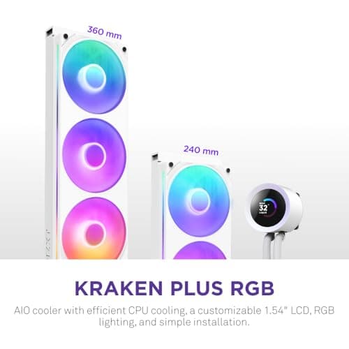 NZXT KRAKEN PLUS RGB 240 MM WHITE AIO LIQUID COOLER WITH 1.54" LCD image
