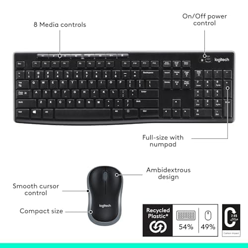 Logitech MK270 Wireless Keyboard and Mouse Combo - Keyboard and Mouse Included, 2.4GHz Dropout-Free Connection, Long Battery Life (Frustration-Free Packaging) image