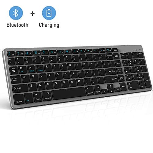 Bluetooth Keyboard, Jelly Comb Rechargeable Slim BT Wireless Keyboard with Number Pad Full Size Design for Laptop Desktop PC Tablet, Windows iOS Android-Gray image