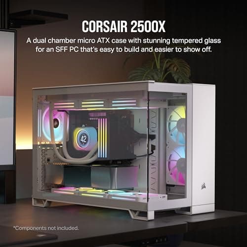 Corsair 2500X Micro ATX Mini Tower White with Tempered Glass Side Panel and USB 3.2 Gen 2 Type-C, USB 3.2 Gen 1 Type-A image