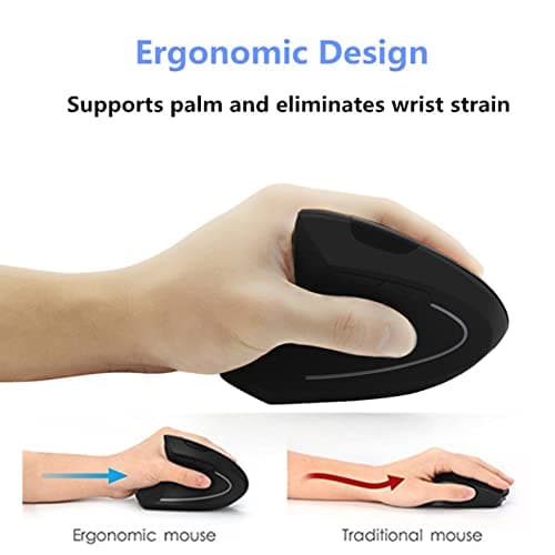 Left-Handed Mouse, Rechargeable 2.4G Wireless Ergonomic Vertical Mice with USB Receiver, 6 Buttons and 3 Adjustable DPI 800/1200/1600 for Laptop Computer PC Desktop (Left Hand) image