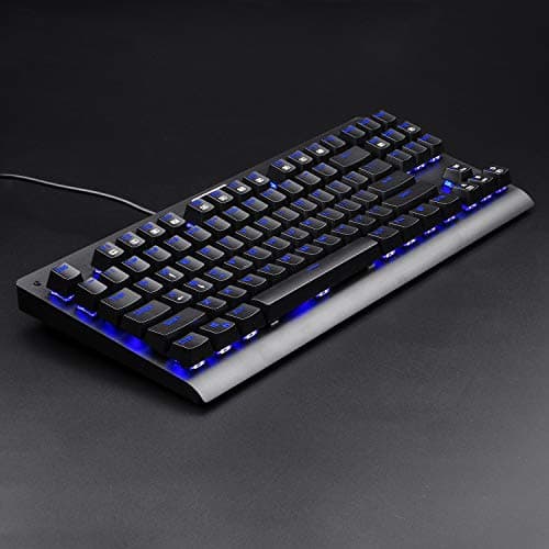 EagleTec KG040 Mechanical Gaming Keyboard Illuminated Blue Switches Cherry MX Equivalent Compact Keyboard Tenkeyless with 87 Keys for Windows PC Gamers (Blue LED Backlit) image