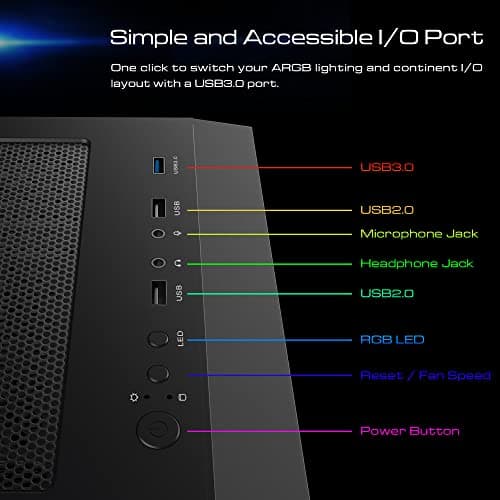 GAMDIAS ARGUS E4 ELITE ATX Mid Tower Black with Tempered Glass Side Panel and USB 3.2 Gen 1 Type-A, USB 2.0 Type-A image