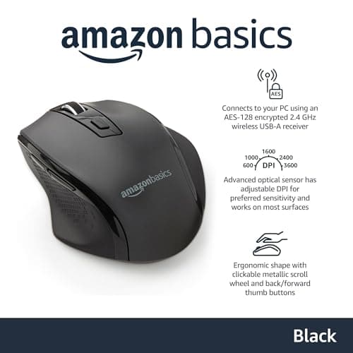 AmazonBasics Ergonomic Wireless PC Mouse - DPI adjustable - Black image