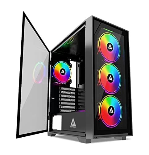 Apevia Genesis-BK ATX Mid Tower Black with Tempered Glass Side Panel and USB 3.2 Gen 1 Type-A, USB 2.0 Type-A Front Panel image