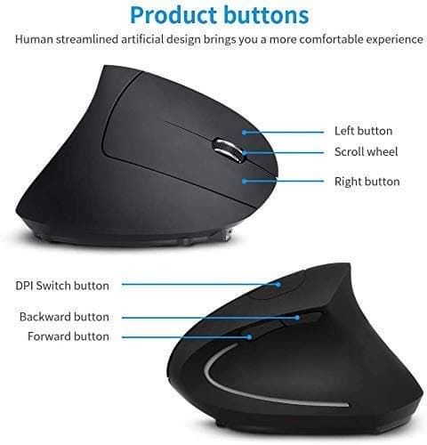 Ergonomic Wireless Mouse,Vertical Gaming Mouse -Ergonomic Design - Prevention of Mouse arm -Tennis Elbow (RSI Syndrome),3 Adjustable DPI 3200/1600/1200 Levels for Laptop, PC, MacBook, Notebook etc. image